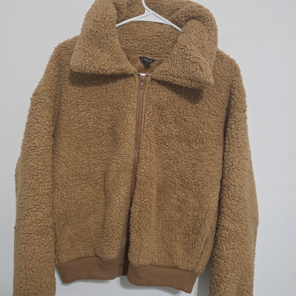 Tan Sherpa Zip-Up Jacket